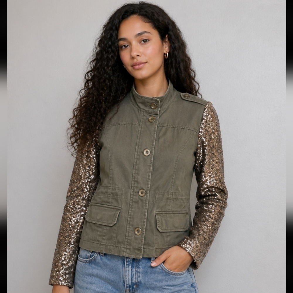 DEB Military Green Sequin Jacket Medium